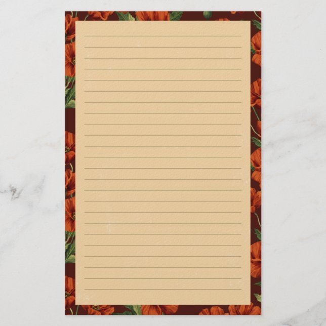 Classic Crimson Poppies Lined Stationery (Front)