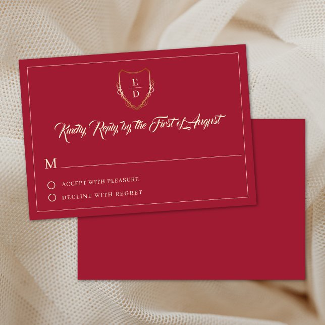Classic Crimson Red Gold Opulent Elegant  RSVP Card (Creator Uploaded)