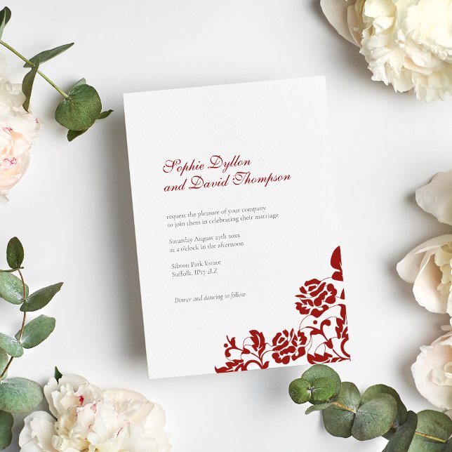 Classic Crimson Red Rose Lace Pattern Wedding Invitation (Creator Uploaded)