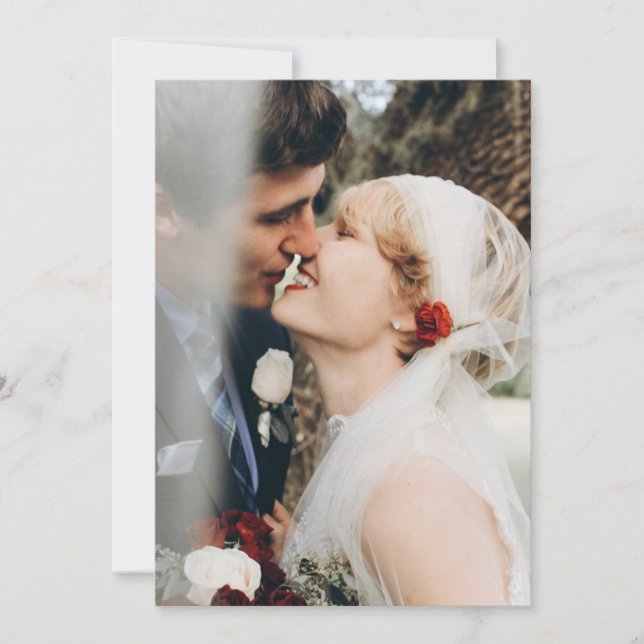 Classic Crimson Red Rose Lace Photo Wedding Thank You Card (Front)