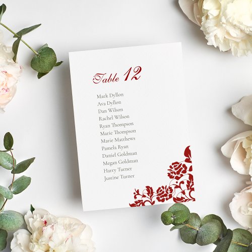 Classic Crimson Red Rose Lace Seating Card Wedding