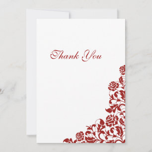 Classic Crimson Red Rose Lace Wedding Thank You Card