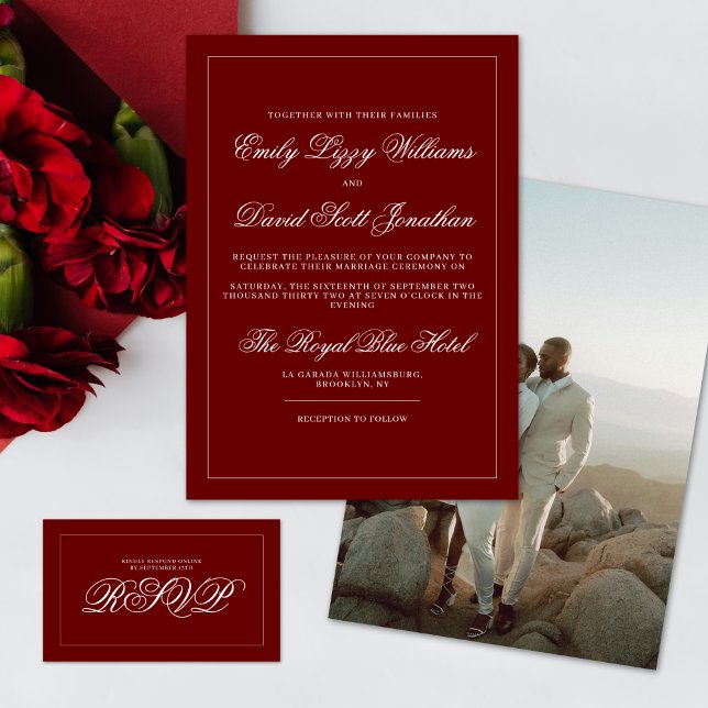 Classic Crimson Red Simple Photo Invitation (Creator Uploaded)