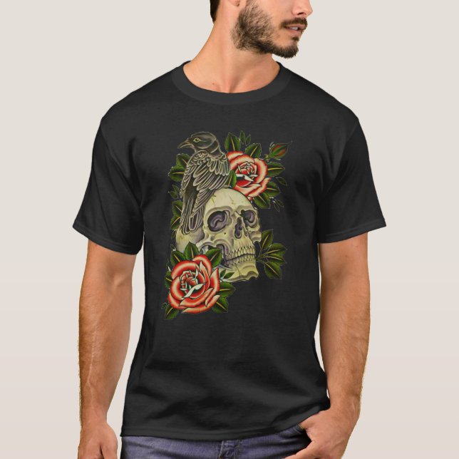 Classic Crow And Roses T-Shirt (Front)