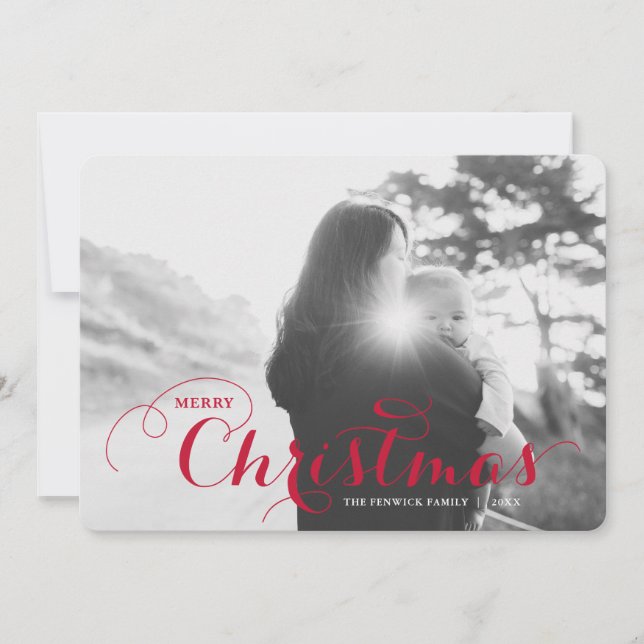 Classic Curly Merry Christmas Photo Card (Front)