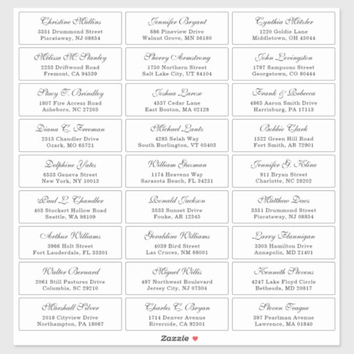 Classic Cursive Font Wedding Guest Address Label | Zazzle