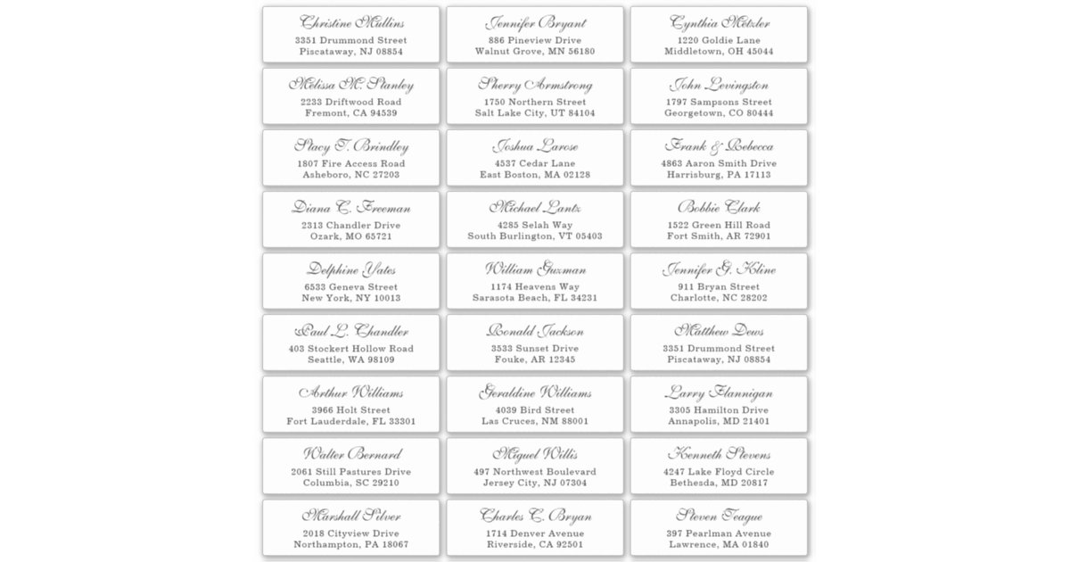 Classic Cursive Font Wedding Guest Address Label Zazzle