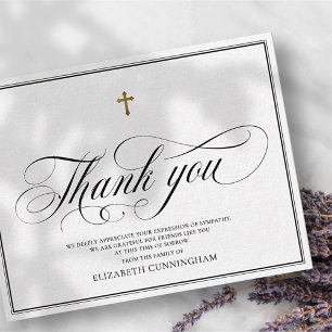 Classic Cursive Script Calligraphy Cross Memorial Thank You Card
