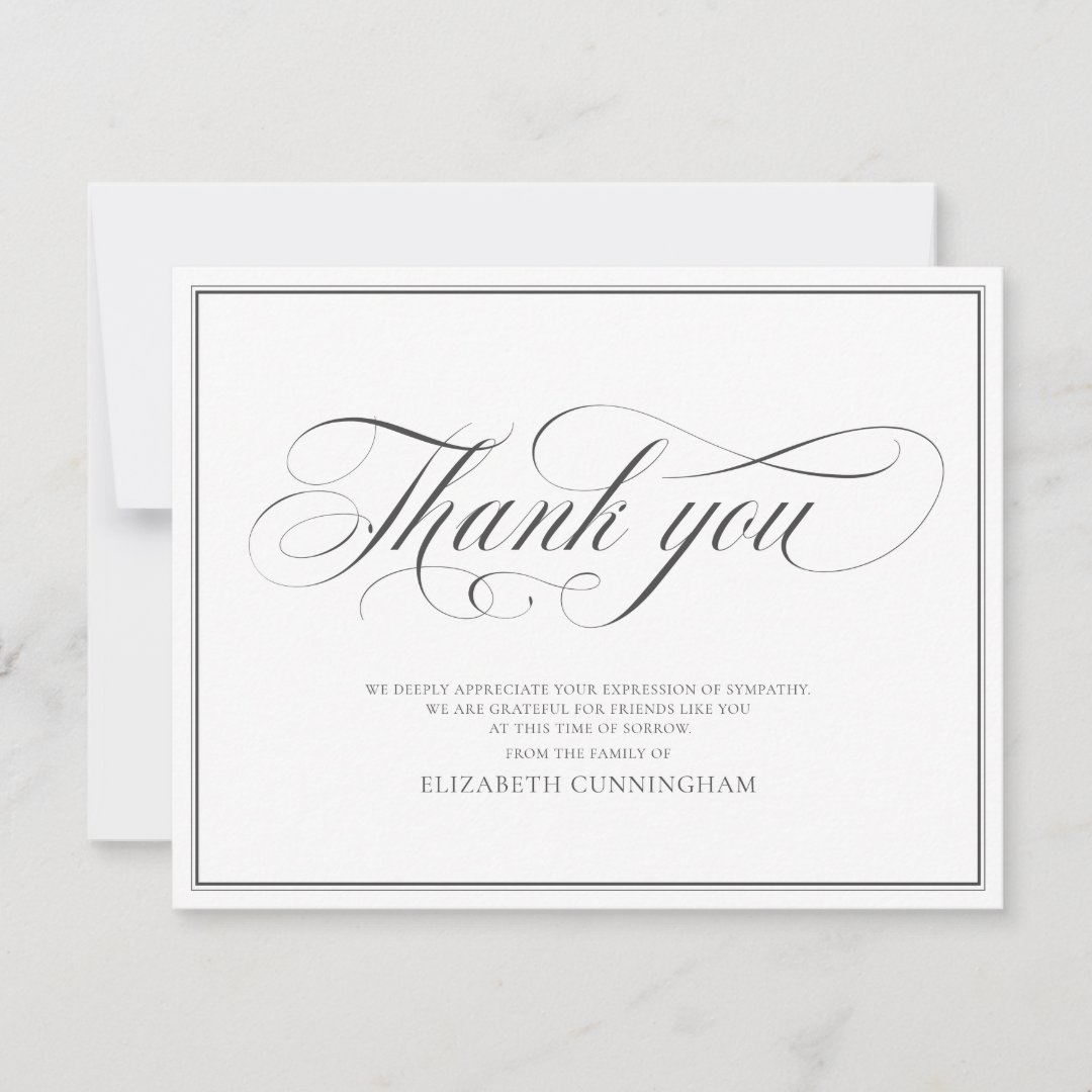 Classic Cursive Script Calligraphy Frame Memorial Thank You Card | Zazzle