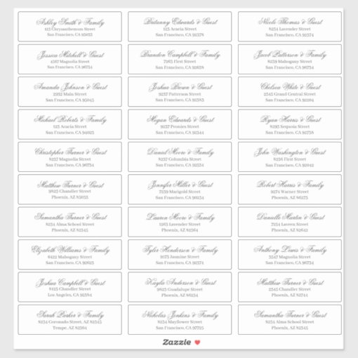 Classic Cursive Script Wedding Guest Names Address Sticker | Zazzle