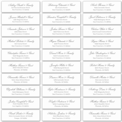 Classic Cursive Script Wedding Guest Names Address Sticker