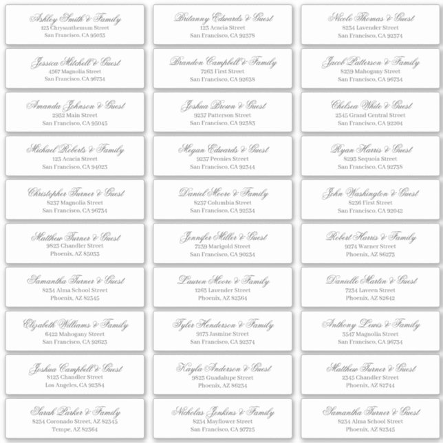 Classic Cursive Script Wedding Guest Names Address Sticker (Front)