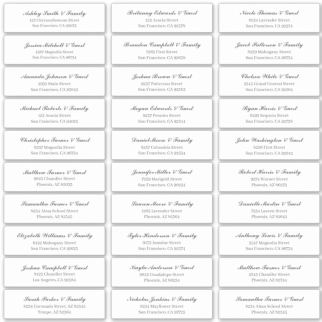 Classic Cursive Script Wedding Guest Names Address Sticker (Front)