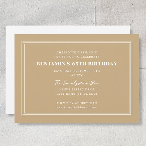 Classic Custom Age Birthday 65th Dark Sand Invitation