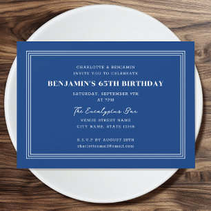 Classic Custom Age Birthday Triple Border Blue Invitation