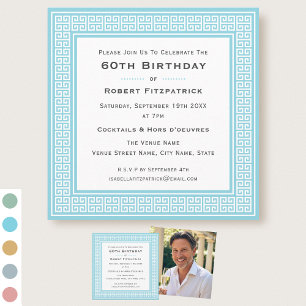 Classic Custom Age Photo Birthday Party Blue Invitation