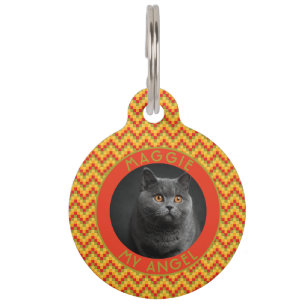 Classic Custom Cat Owner Gift Chevron Checkers Pet ID Tag
