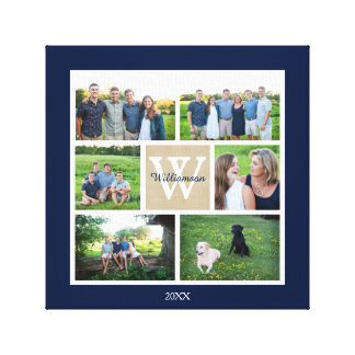 Classic Custom Monogram Family Photo Collage Canvas Print