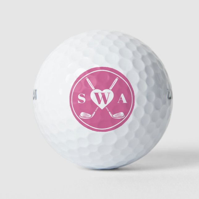 Classic Custom Monogram Golf Club Heart | Pink  Balls (Front)