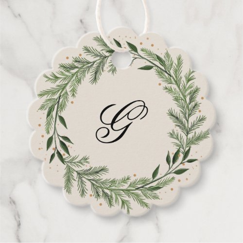 Classic Custom Monogram Pine Wreath Christmas gift Favor Tags