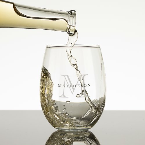 Classic Custom Monogram  Stemless Wine Glass