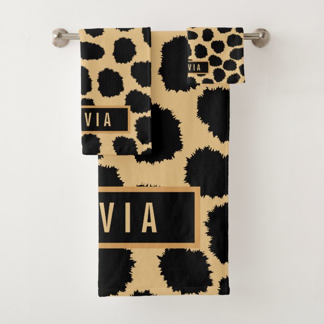 Classic Custom Name Cheetah Animal Print Pattern Bath Towel Set (Insitu)