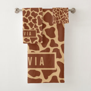 Classic Custom Name Giraffe Animal Print Pattern Bath Towel Set