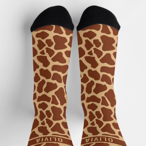 Classic Custom Name Giraffe Animal Print Pattern Socks