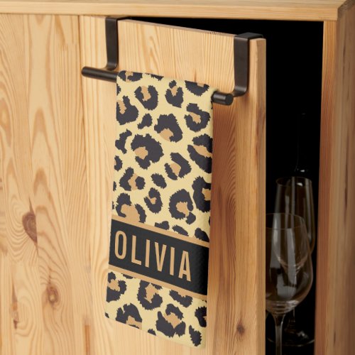 Classic Custom Name Leopard Animal Print Pattern Kitchen Towel