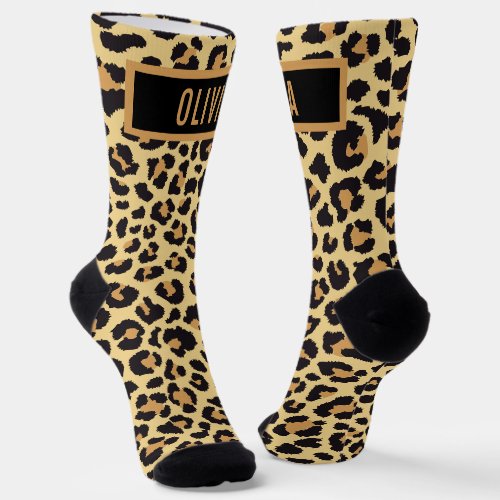 Classic Custom Name Leopard Animal Print Pattern Socks