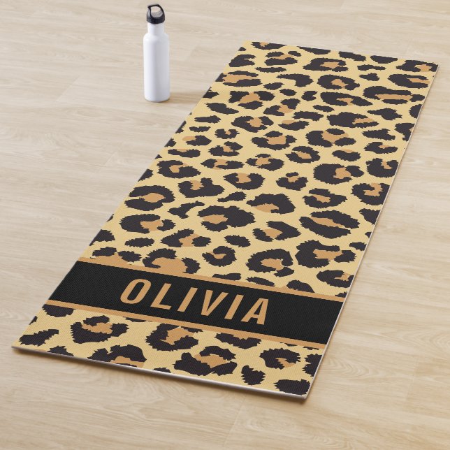 Classic Custom Name Leopard Animal Print Pattern Yoga Mat (In Situ)