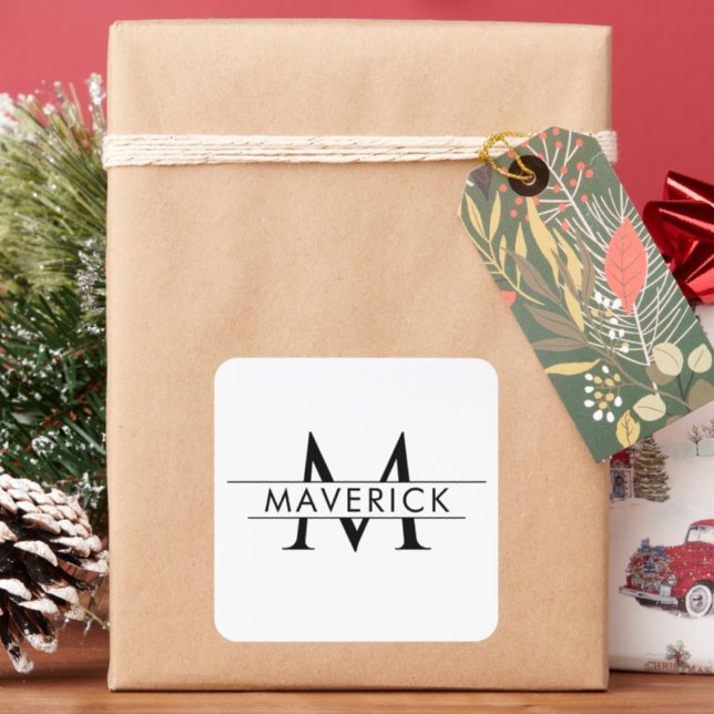Classic Custom Name Monogram Square Roll Sticker (Holiday)
