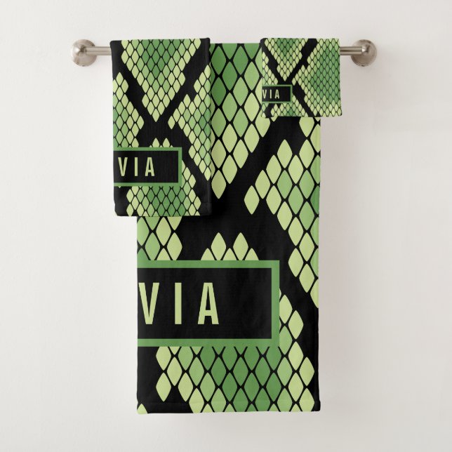 Classic Custom Name Snake Animal Print Pattern Bath Towel Set (Insitu)