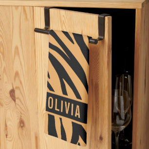 Classic Custom Name Tiger Animal Print Pattern Kitchen Towel