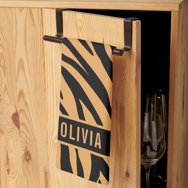 Classic Custom Name Tiger Animal Print Pattern Kitchen Towel (Thirds Fold)