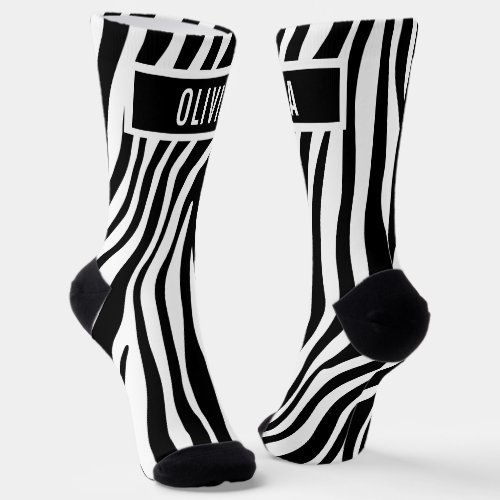 Classic Custom Name Zebra Animal Print Pattern Socks