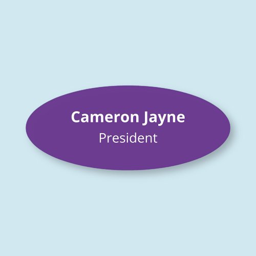 Classic Custom Oval Purple Nametag Pin or Magnetic Name Tag