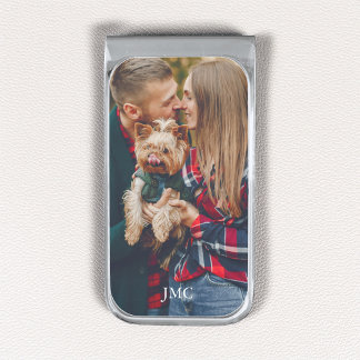 Classic Custom Photo and Monogram Silver Finish Money Clip