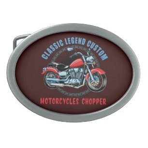 Classic Custom Red Motorcycle Chopper Belt Buckle