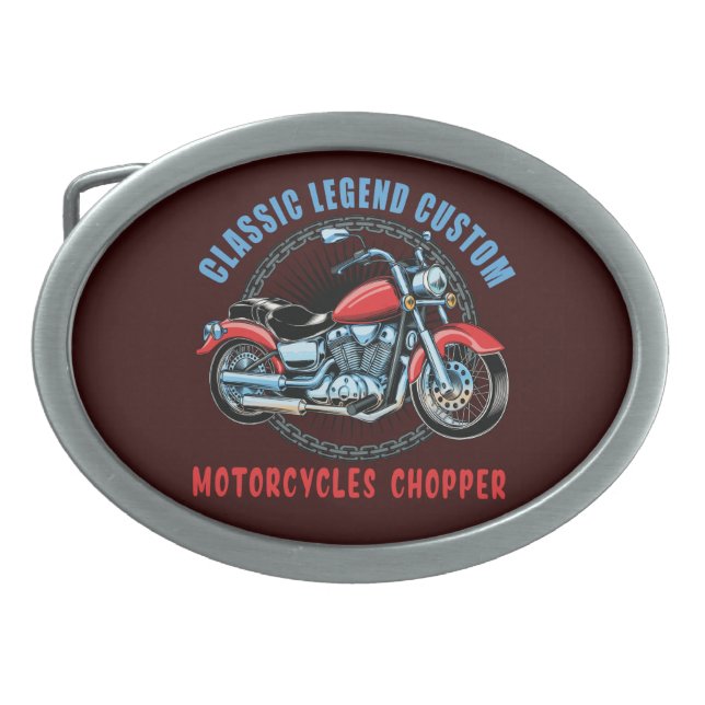 Classic Custom Red Motorcycle Chopper Belt Buckle (Front)