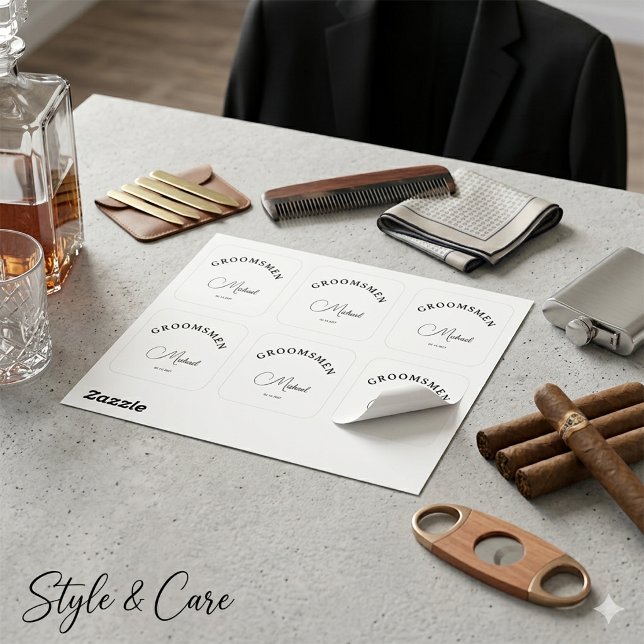 Classic Custom Script Groomsmen Sheet of Square Sticker (Classic Custom Script Groomsmen Sheet of Square Sticker)