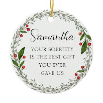 Classic Custom Sobriety Milestone Sober Christmas Ceramic Ornament