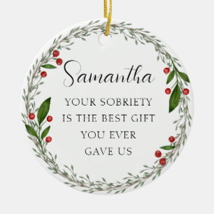 Classic Custom Sobriety Milestone Sober Christmas Ceramic Ornament