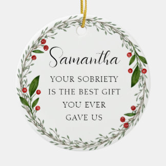 Classic Custom Sobriety Milestone Sober Christmas Ceramic Ornament