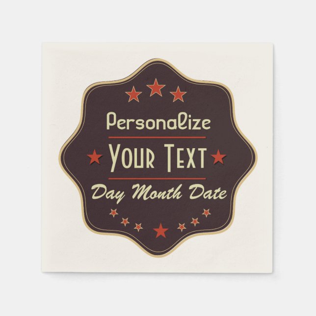 Classic Custom Text Retro Label Napkins (Front)