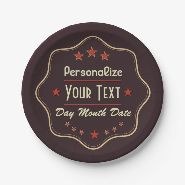 Classic Custom Text Retro Label Paper Plates (Front)