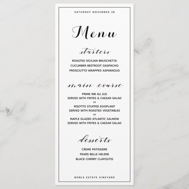 Classic Customizable Basic Dinner Menu (Front)