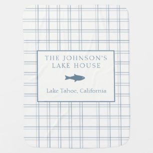 Classic Customizable Plaid Lake House Blue Fish Baby Blanket