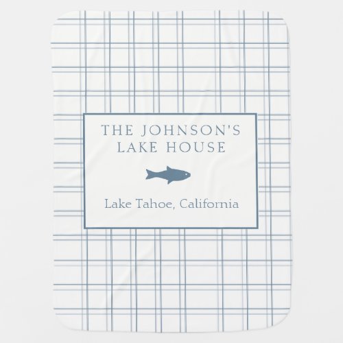 Classic Customizable Plaid Lake House Blue Fish Baby Blanket