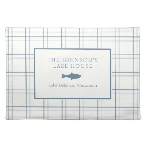 Classic Customizable Plaid Lake House Blue Fish Cloth Placemat